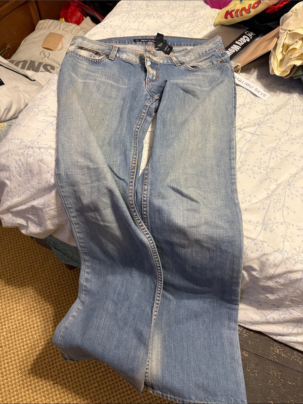 DKNY Light Blue Wide Leg Flared Jeans